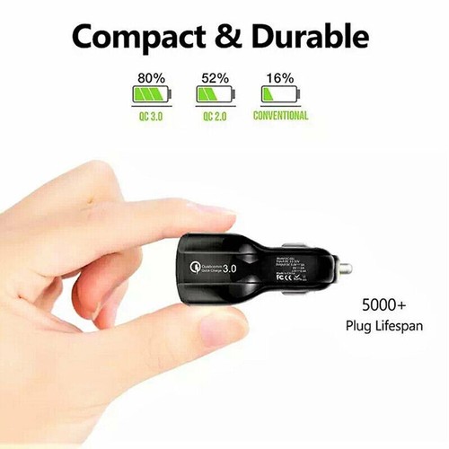 FAST Car Charger Dual USB UNIVERSAL LED Charging QC 3.0 Cars Socket 12V-24V - Picture 2 of 14