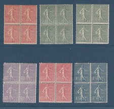 timbre France Semeuse lot de 6 de 1900/25 num 129/130/198/200/201/205 ** bloc 4