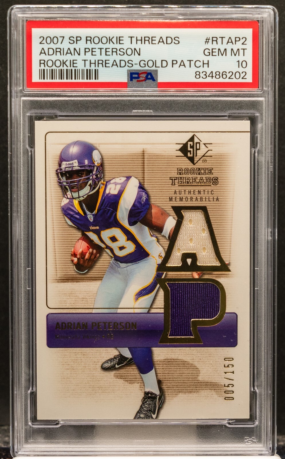 Adrian Peterson SP Rookie Threads Rookie Threads #RTAP2 Gold Patch