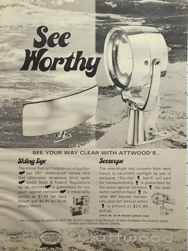 Attwood Lowell MI Skiing Eye Mirror Seescope Searchlight Vintage Print Ad 1972