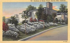 Postcard CA:  Residence of Ginger Rogers, Beverly Hills, Linen Unposted