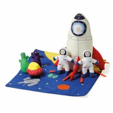Oskar & Ellen Spaceship Soft Fabric Playset Rocket Space Ship Toy 7Pc Fair Trade