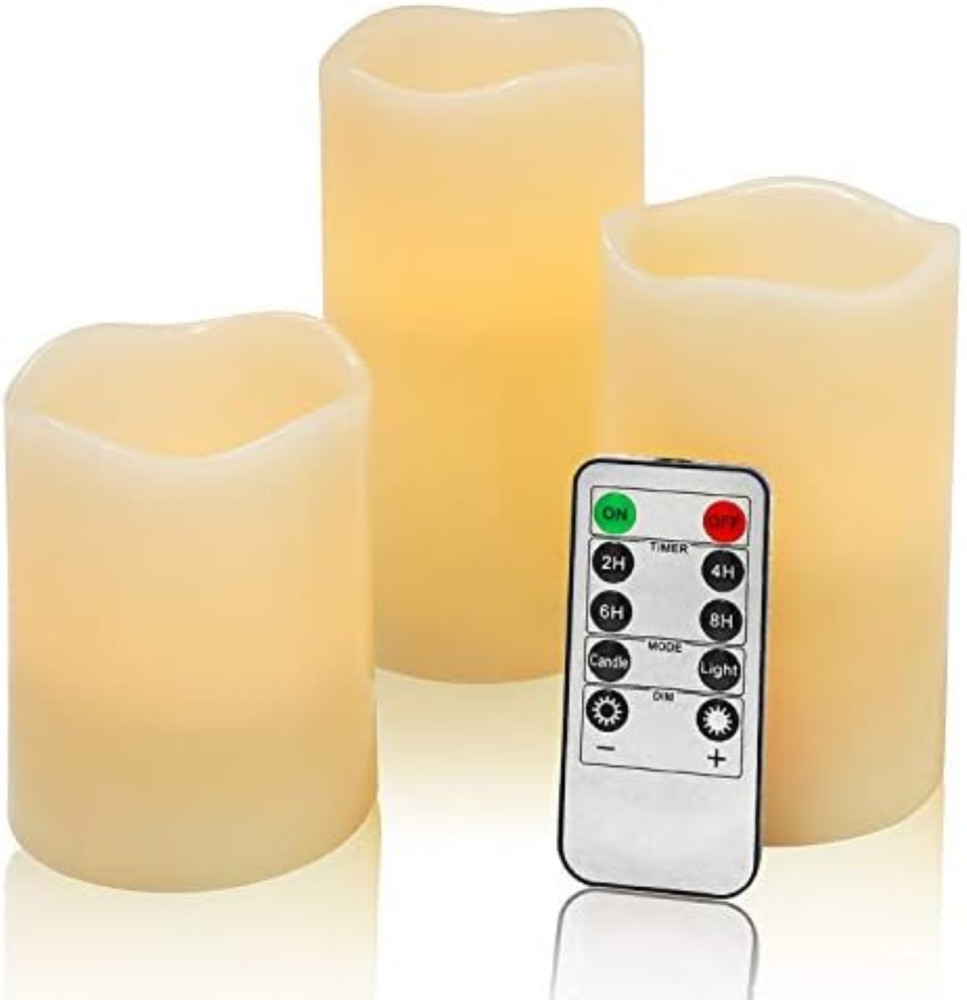 OSHINE Candele a batteria a LED senza fiamma: set di 3 pezzi, colore avorio, D3,