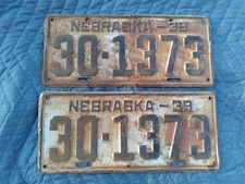 Vintage 1939 Nebraska License Plate Matched Pair 30-1373 Clay County Original