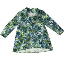 Cotton Lani Multicolor Cowl Neck 3/4 Sleeve Tunic Medium USA Made
