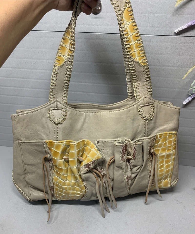 Bolso de Mano Vintage Chi by Carlos Falchi Caqui Cuero Suave Bolsillos de Piel de Serpiente Foto 2 de 4