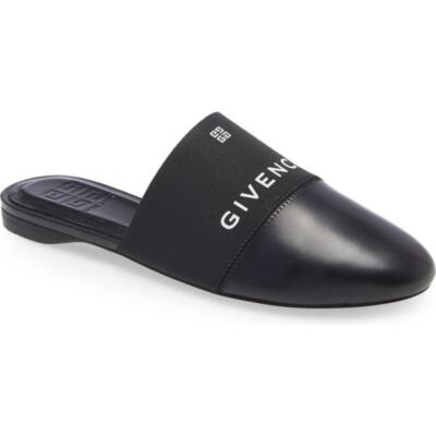 Givenchy Bedford Black Logo Print Leather Slip On Mules Size 6.5 