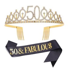 50th Birthday Sash and Tiara Set Gift for Women Party Decor Favor Supplies