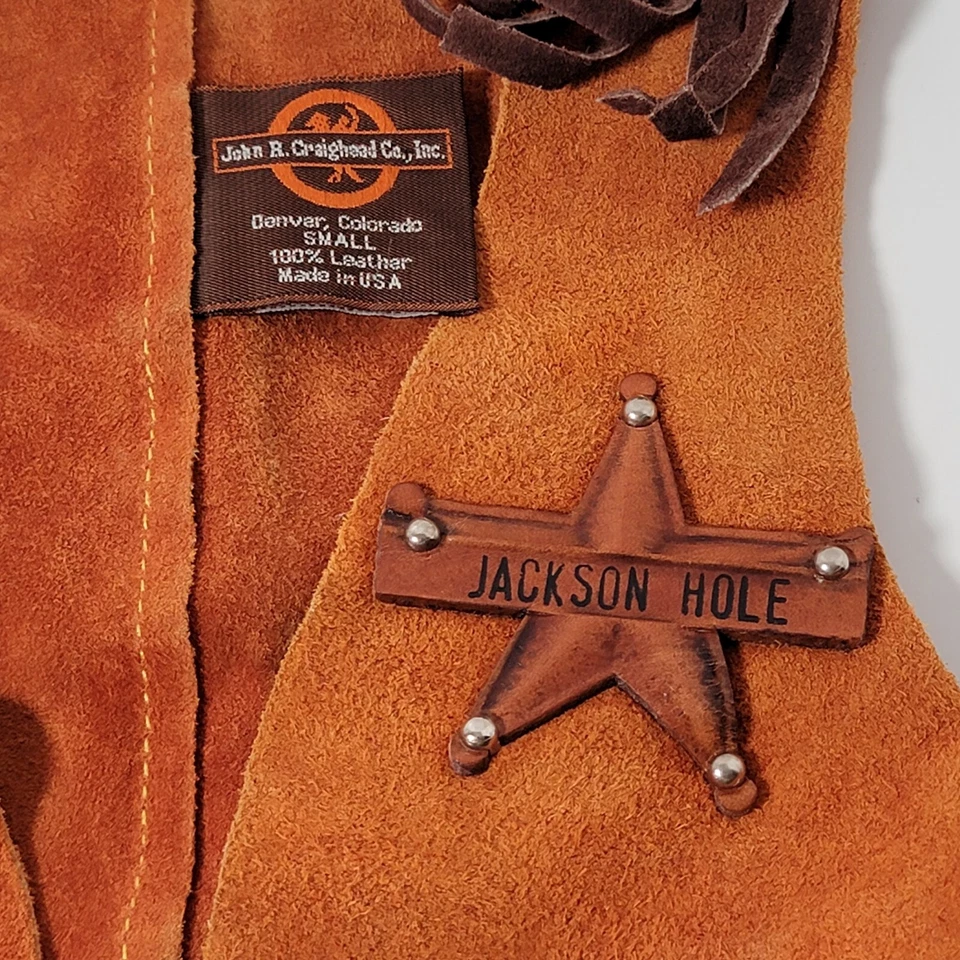 Vtg John R. Craighead Small Childrens Brown Leather Sheriffs Vest Costume USA - Image 2 of 4
