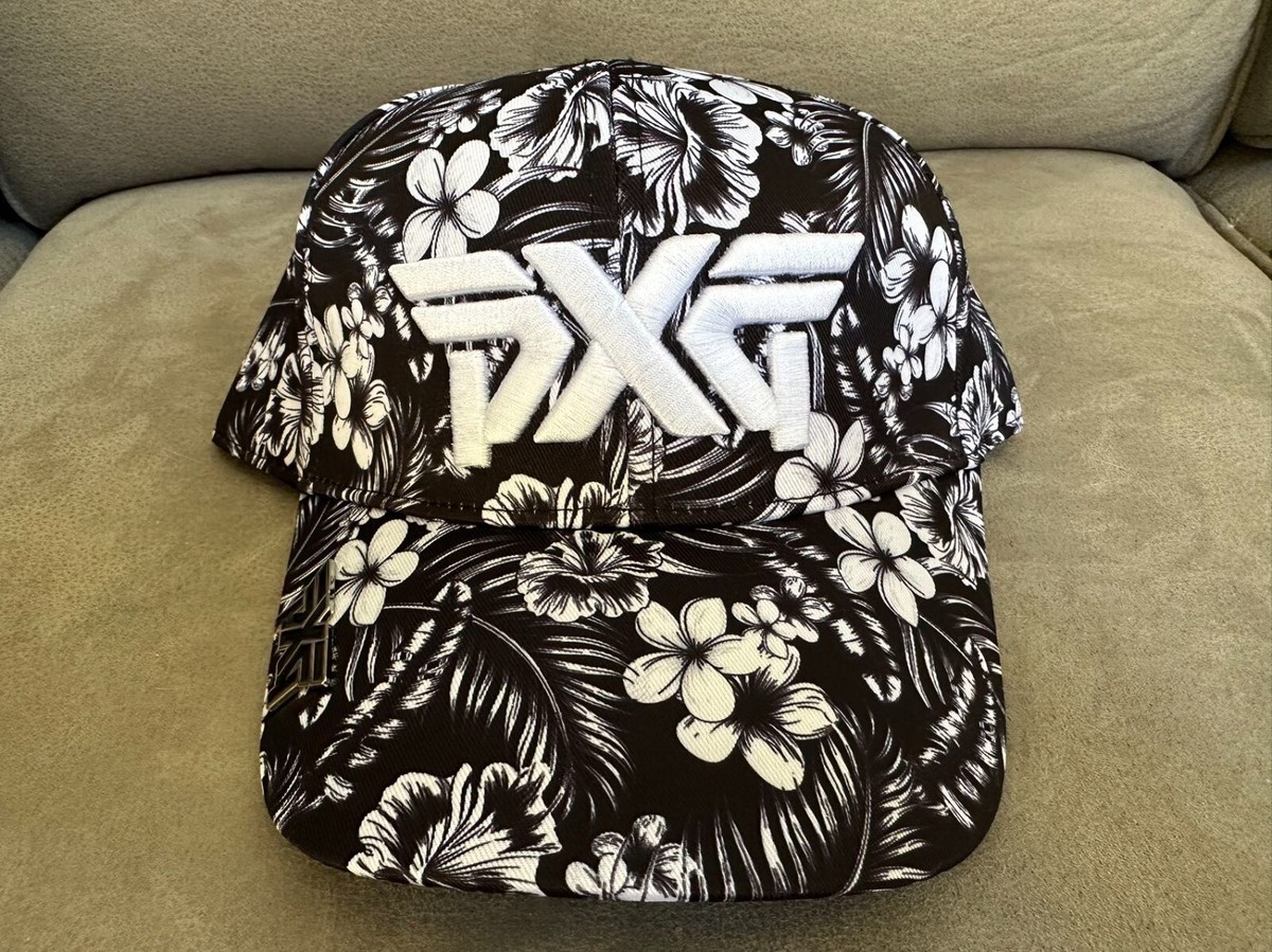 GOOLD GOLF ROCKERS CAP WHITE＆BLACK PXG Aloha Floral Design Golf Hat Adjustable Cap w/Ballmarker