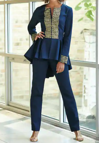 Ashro Formal Blue Gold Nera Embroidered 