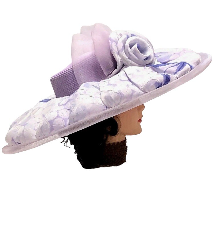 Ms Divine Purple Lavender Lilac Wide Brim Church Hat Derby Hat