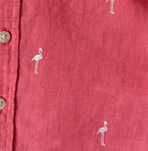 JANIE & JACK Boys 18-24 Mo Coral Pink Flamingo Embroidered Linen Button-Up Shirt - Picture 4 of 7