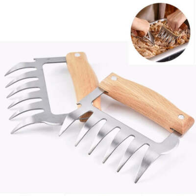 2 Stück Bärenkrallenform Edelstahl Grillgabel Hähnchen zerkleinert Holz Han