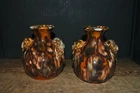 A Matching Pair Brush Mccoy Brown Onyx Swan Vases Used As Candle Sticks