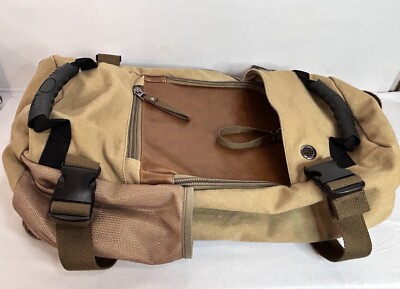 ibagbar Canvas Leather Backpack Laptop Versatile Bag Carry On Tan 18'' Length