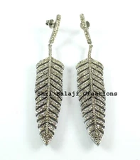 Earring Jewelry 925Sterling Silver Natural Rosecut Diamond  Leaf Earring Jewelry