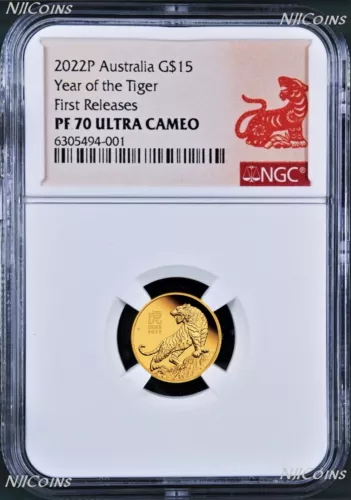 2022 Australia Bullion 1/10oz GOLD Lunar Year of the Tiger NGC PF70 $15 Coin FR