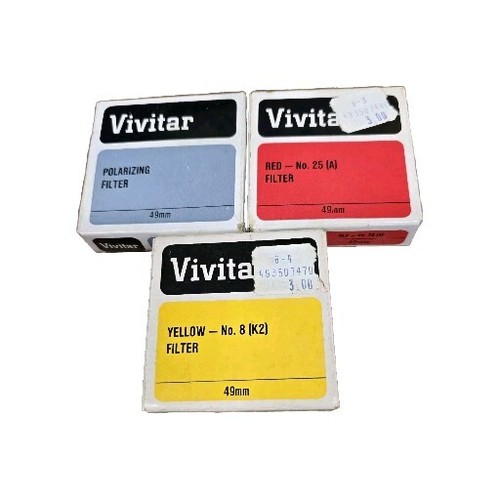 Vintage Lot 3 Vivitar 49mm Close-Up Camera Lens Filters Polarizing Yellow Red