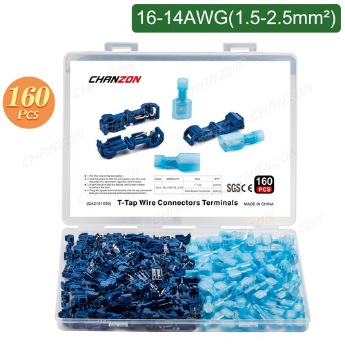 22-10 Awg T Tap Wire Spade Crimp Connector Insulated Quick Splice Combo Terminal - Picture 11 of 12