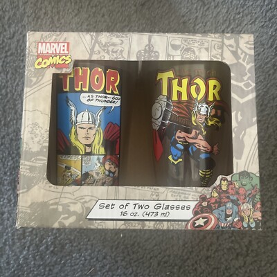 Marvel Comics Set of 2 Thor Glassware Set 16 Oz. Glass Cup Avengers