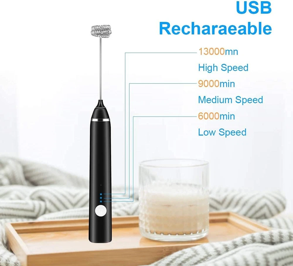 Milk Frother Handheld Rechargeable Foam Maker for Lattes, Electric Drink Mixer w