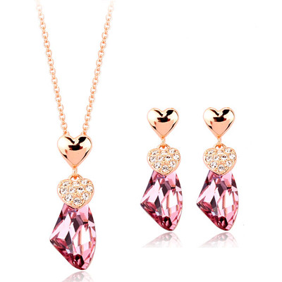  18K ROSE GOLD PLATED AND GENUINE AUSTRIAN CRYSTAL NECKLACE AND EARRING SET 