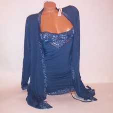 Victoria Secret Lingerie Set Sleepwear XS/S Robe XS Chemise Blue Modal Lace Trim