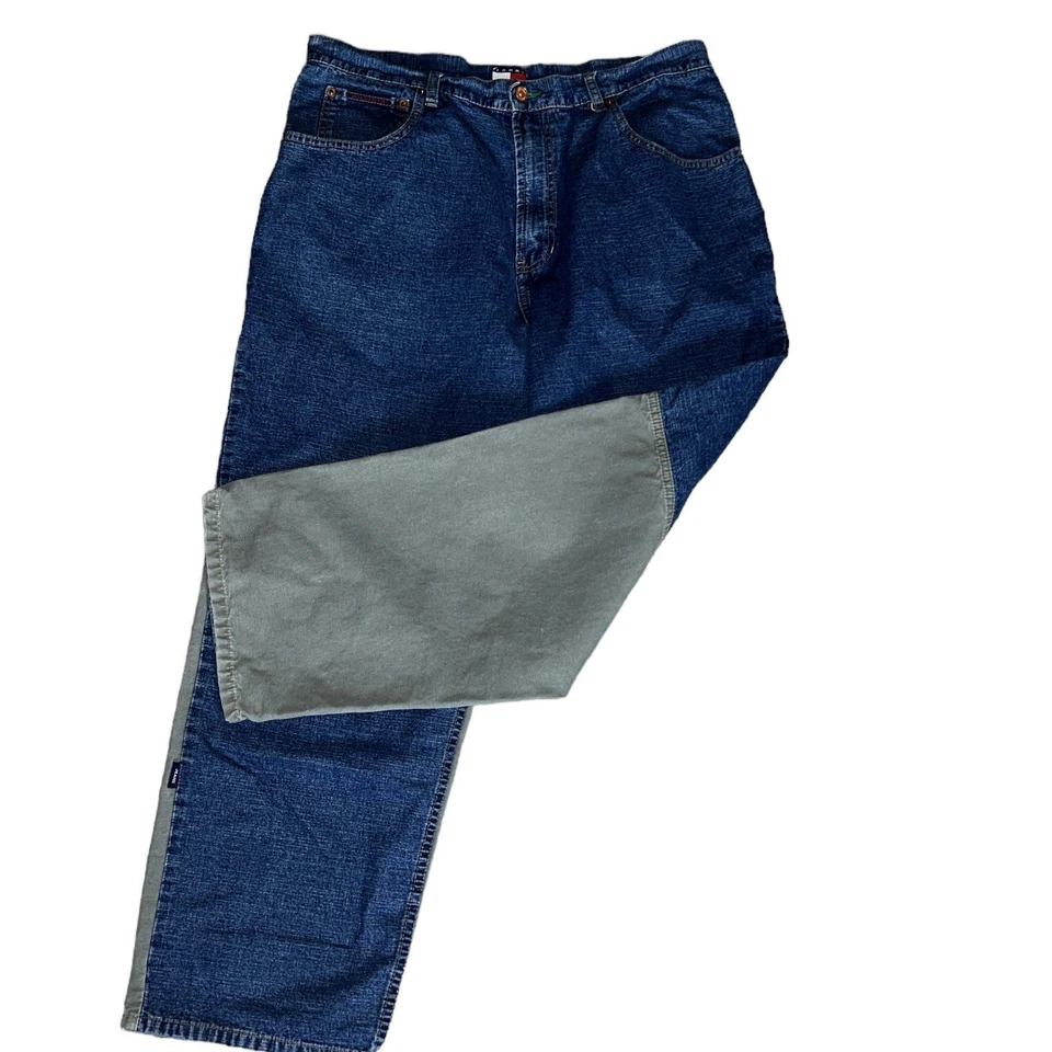 Jeans vintage 1999 Tommy Hilfiger cor bloqueada 38x30 cintura alta relaxado pai jeans - Imagem 2 de 4