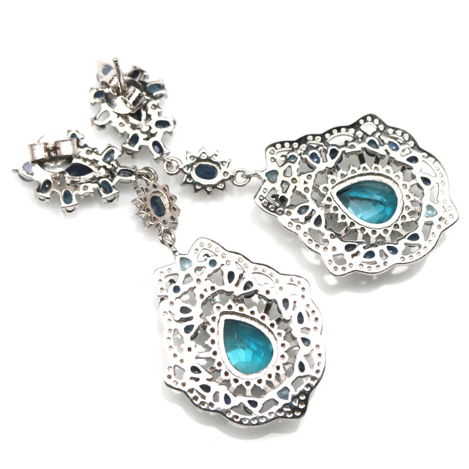 925 Sterling Silver 7 x 10 mm. London Blue Topaz, Sapphire & Zircon Earrings - Image 3 of 4