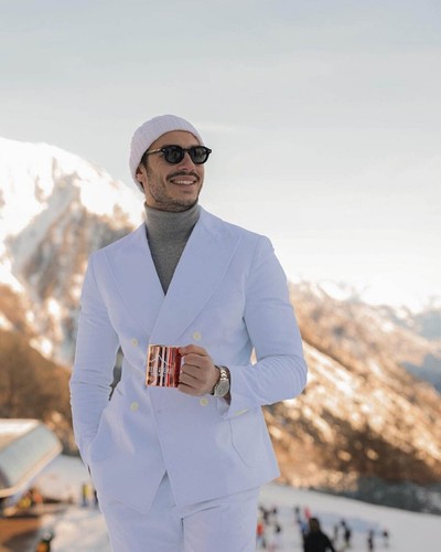Traje de hombre blanco de dos filas casual viaje cuello alto chaqueta moda blazer - Imagen 4 de 17