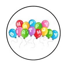 48 HAPPY BIRTHDAY BRIGHT BALLOONS ENVELOPE SEALS LABELS STICKERS 1.2" ROUND