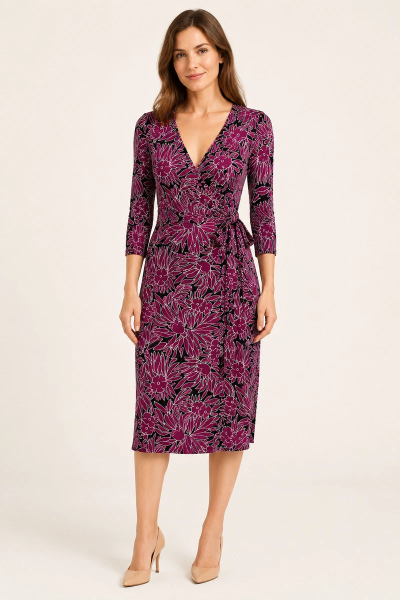 Knee Length Silk Casual Floral Dresses for Women for sale