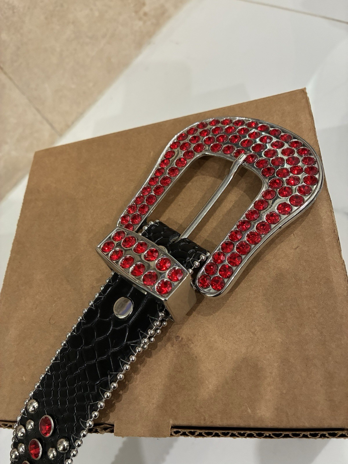 (Rare)RAW Genuine Leather Rhinestone Belt Medium Black XL Studded BB Simon image 6