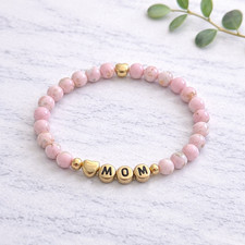 MOM LOVE Natural Stone Bracelet Mother's Day Gift for Mama Nana Sister 6mm beads