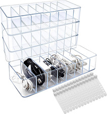 4 Pcs Cable Storage Organizer, Cord Organizer Box with 30 Wire Tie  Plastic Cle