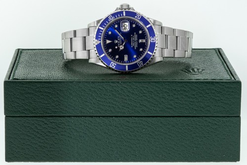 ROLEX SUBMARINER DATE STAINLESS STEEL WATCH WITH BLUE DIAMOND DIAL BLUE INSERT - Picture 3 of 11