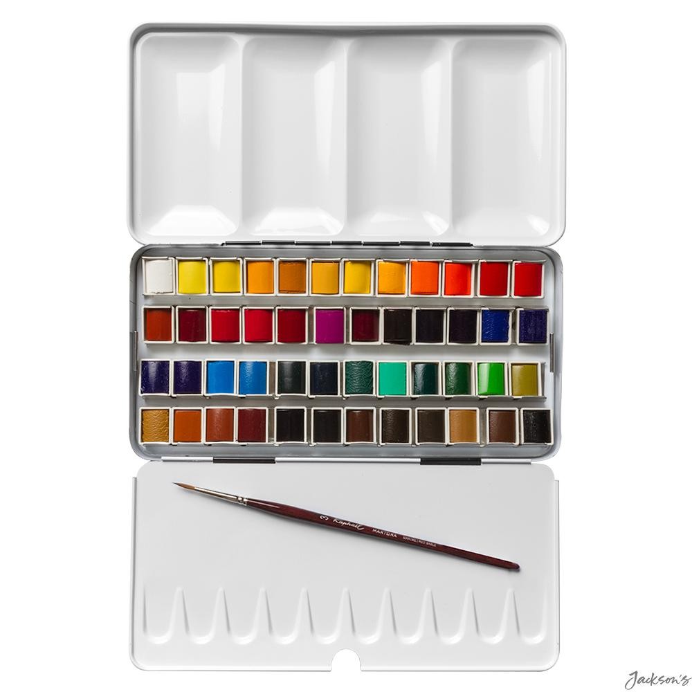 Sennelier L'Aquarelle Watercolour Half Pan Metal Tin 48 Set With Brush