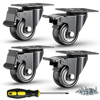 2 Inch Heavy Duty Caster Wheels Set of 4 Load Capacity 600 lbs Swivel Plate