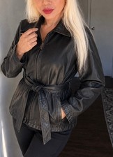 Vtg 90s Wilsons Soft 100 Leather Black Belted Jacket Zip Up Women  s Size Small