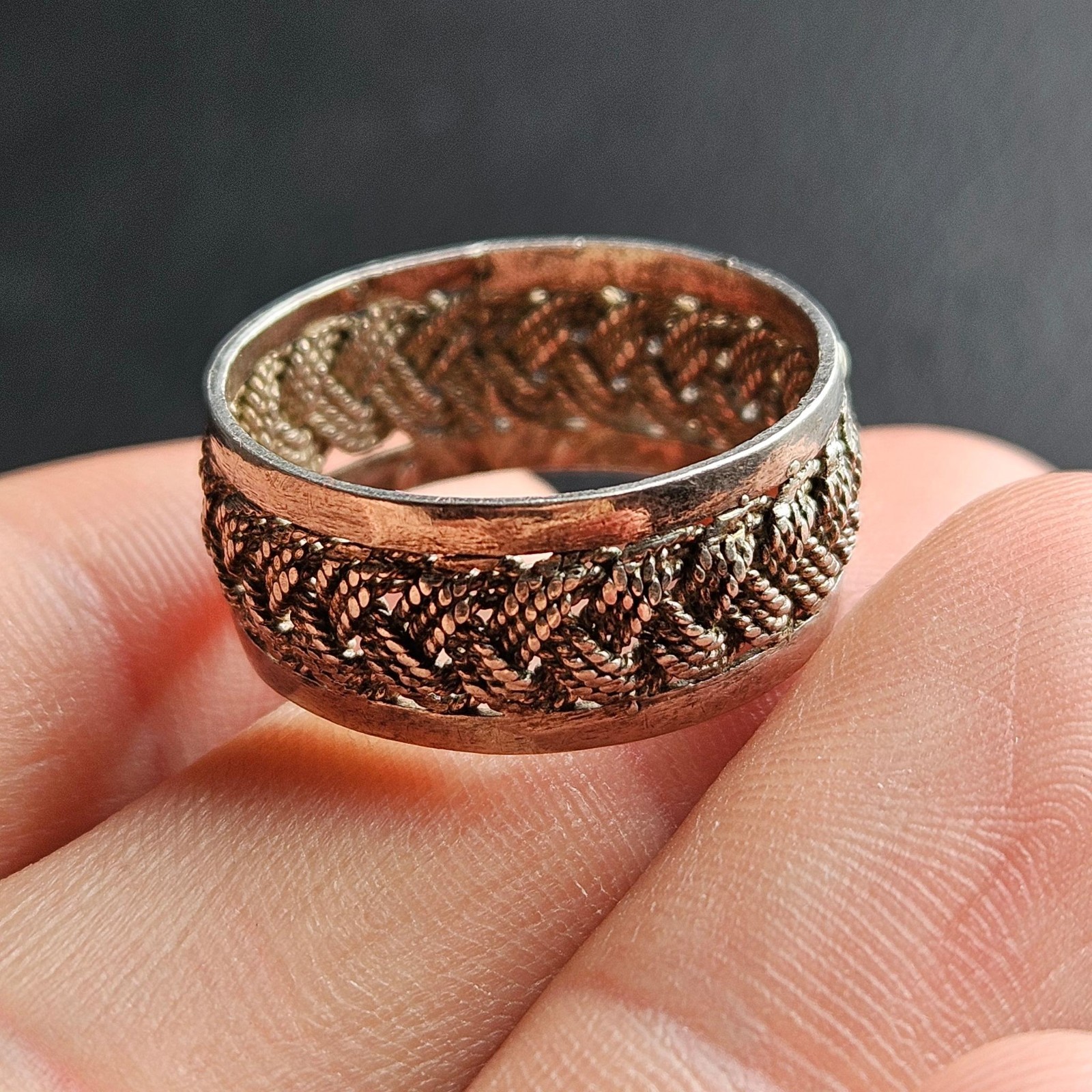 Vintage Solid Silver Central Braid Metal Braided … - image 5