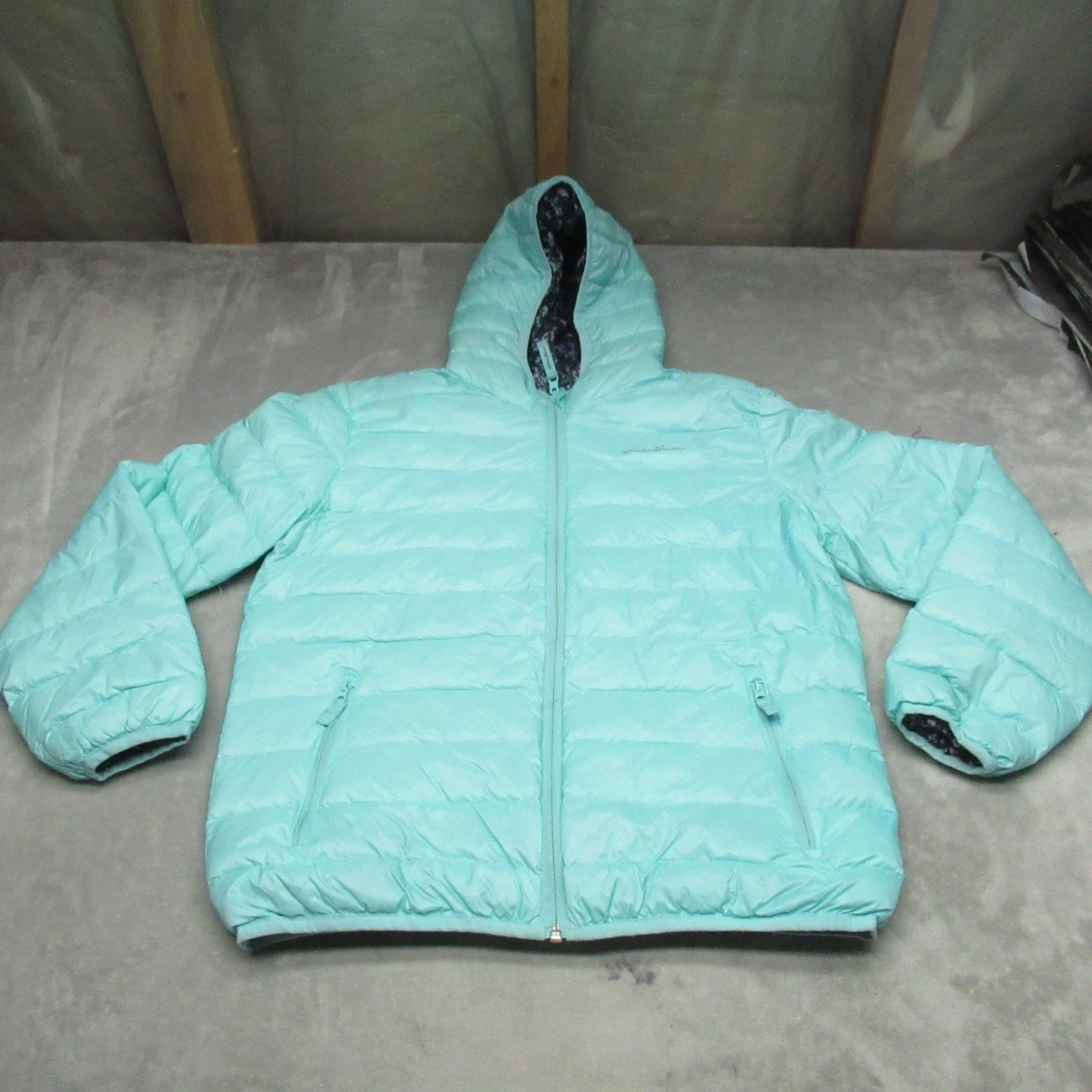Eddie Bauer Down Jacket Kids Large 14/16 Blue Puffer Insulated Wind Rain Warm