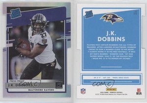 2020 Panini Donruss Rated Press Proof Silver Die-Cut /75 JK Dobbins Rookie RC