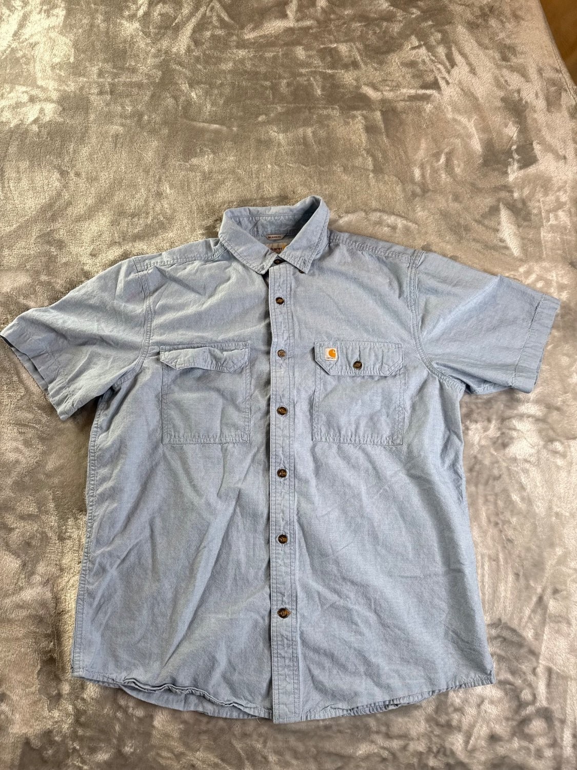 Carhartt Relaxed Fit Chambray Work Shirt Men's Large L Short Sleeve Button Down