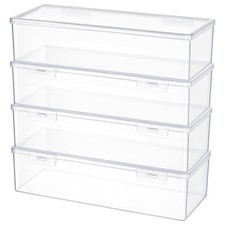 4 Pack Clear Craft Art Supply Storage Organizer Lid 11.8x4x2.8 Plastic