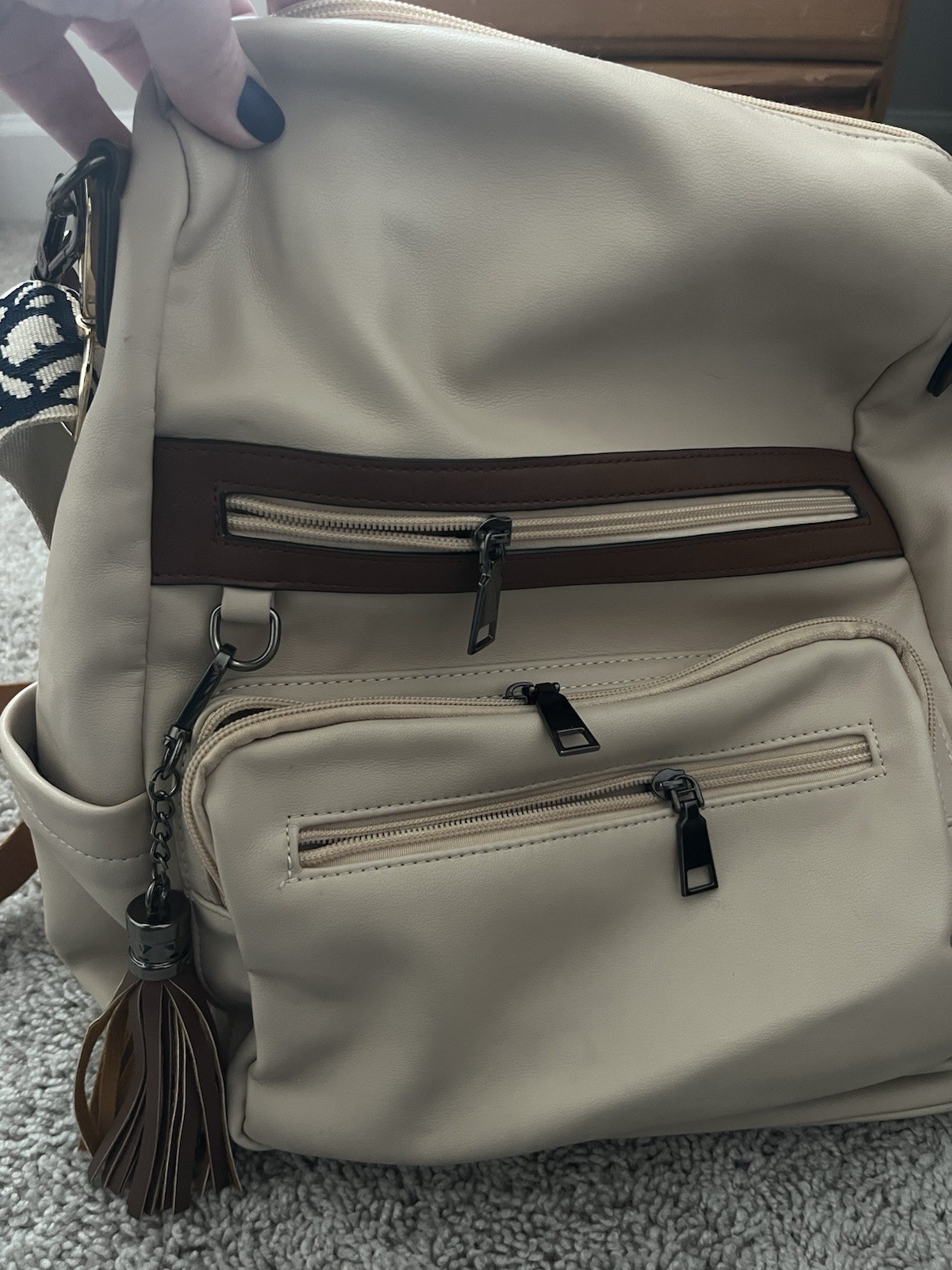 Beige Brown Backpack Purse Patterned Detachable S… - image 5