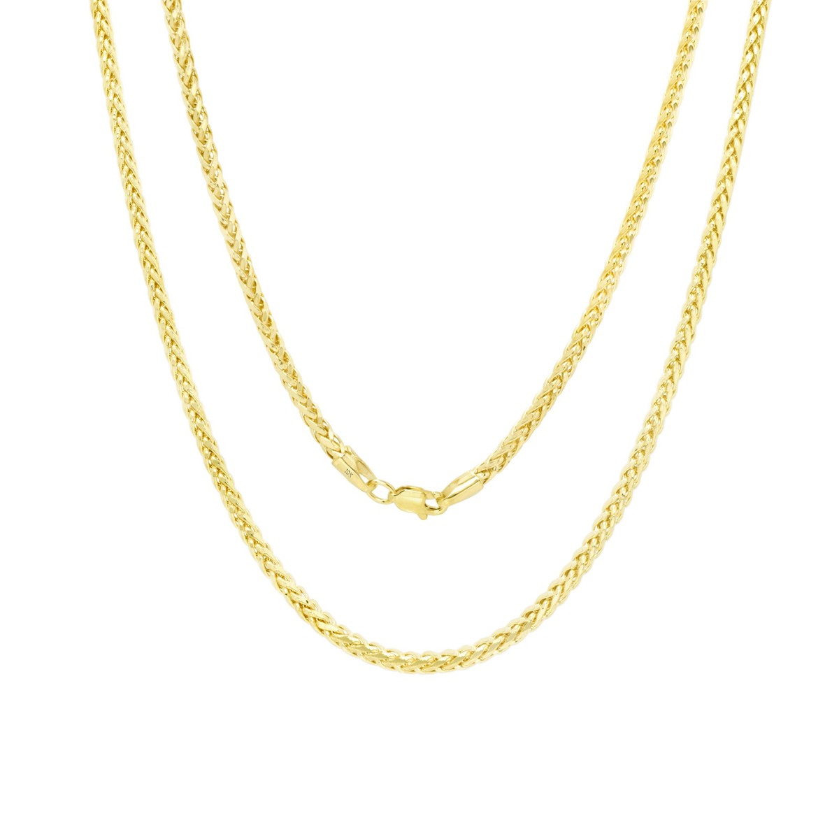 10K Yellow Gold 2.5mm Palm Wheat Foxtail Franco Round Spiga