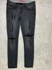 Premiere Size 7/8 Womens Jeans Black Wash Stretch Low Skinny Rip Torn Distress Premiere Size 7/8 Womens Jeans Black Wash Stretch Low Skinny Rip Torn Distress