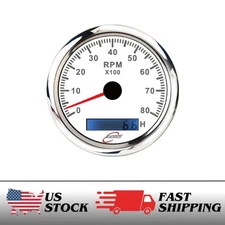 RACETECH 85mm (3-3/8") 7 Color White Tachometer HOURMETER 8000 RPM Waterproof