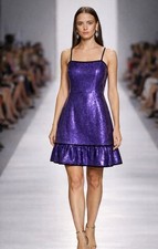 One Of A Kind Oscar De La Renta Studio Purple Sequin Silk Party Glam Dress 8